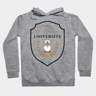 Silly Goose University - Angry Cartoon Goose Emblem With Golden Details Hoodie